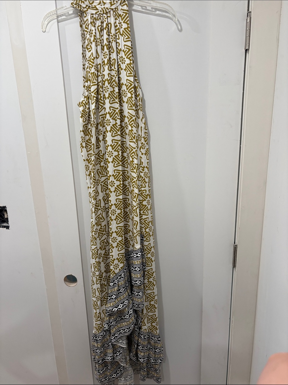 Lightweight Patterned Sun Dress- White & Olive